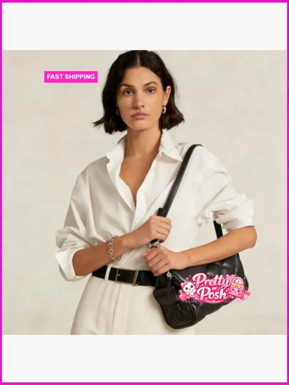 Vegan Leather Quilted Hobo Crossbody Bag With Adjustable Strap